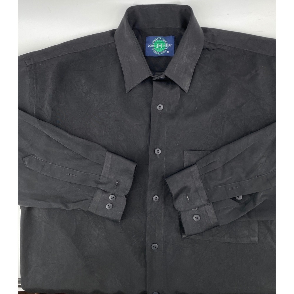 Vintage John Henry Button Shirt Mens‎ Medium Black Textured Long Sleeve
